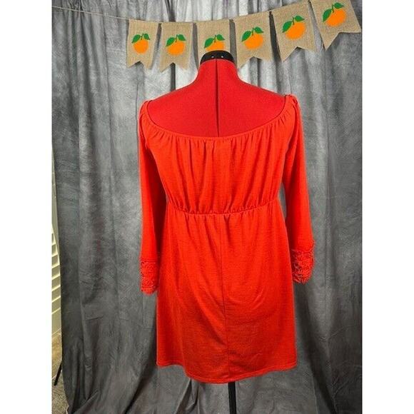 Society Girl Womens Blouse Red Crochet 3/4 Sleeve Boat Neck Ruche Polyester XL - Picture 4 of 7